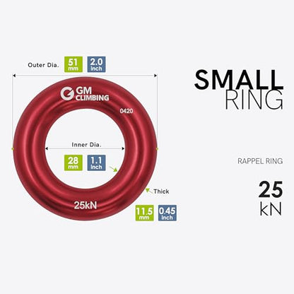 GM CLIMBING Rappel Ring 25kN for Rock Climbing Arborist Rescue Slackline Hammock - color: Small Red_4 Pack