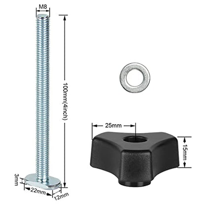 Toolcool M8 T Track Bolts Knob Kit 4 Inch T Slot Bolts with Washers T Track Accessories for Woodworking Jigs and Fixtures - 5 Pack