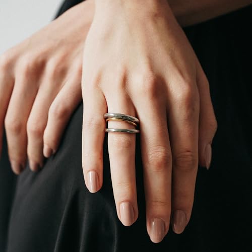 Shapes Studio Trio Linked Ring, stackable Ring, Minimalism style for women, Never Tarnish - size: 4, style: Three Band ( two silver)