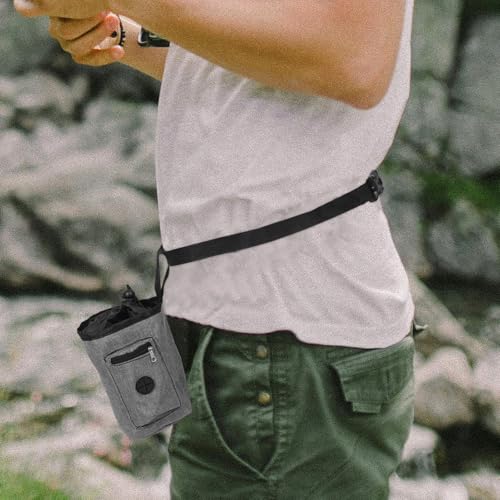 SHERCHPRY Gray Oxford Cloth Chalk Container for Rock Climbing and Bouldering with Zipper Storage Pocket Anti-Slip Chalk Bag for Gym Workouts Hiking Mountaineering and Weightlifting