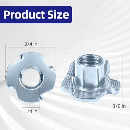 1/4"-20 T-Nuts zinc Plated Steel, 4-Pronged Tee Nut for Wood, Rock Climbing Holds, Furniture, 100 PCS - color: Zinc Coated Steel, size: 1/4"-20
