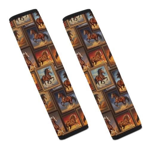 2PCS Breathable Seat Belt Cover for Adults and Children, Most Cars, Horse Lover Horses Print Shoulder Harness Cover, Shock Absorption - color: Pattern 970