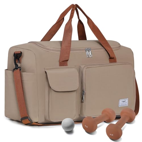 FIORETTO Women's Gym Duffle Bag with Shoes Compartment, 30L Capacity, Ideal for Travel, Gym, Sports, Duffel, Weekender - color: Khaki, style: Gym Bag