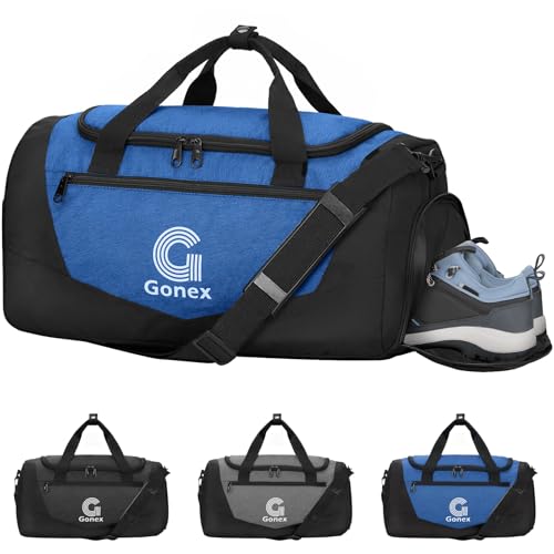 Gonex 30L Gym Duffel Bag with Shoe Compartment | Water-Repellent Polyester, Wet Pocket, Multiple Storage, 3 Carry Options, Gym, Sports & Travel - color: Black/Blue, size: Small (18inch / 30L)