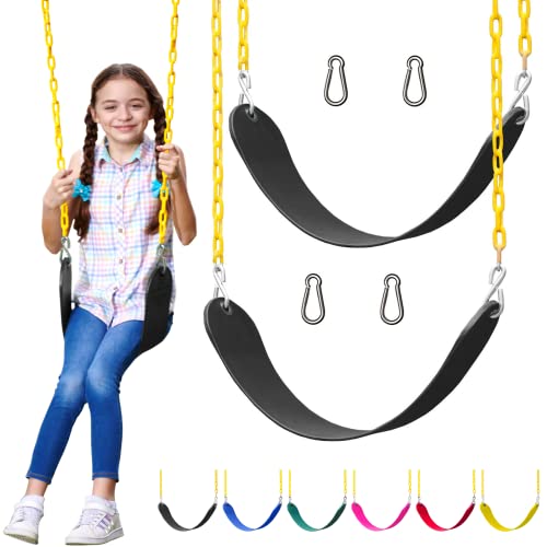 Jungle Gym Kingdom Swing for Outdoor Swing Set - Swing Seat Replacement Kit with Heavy Duty Chains - Backyard Swingset Playground Accessories for Kids - Black, 2 Pack - color: Black, size: 2 Pack