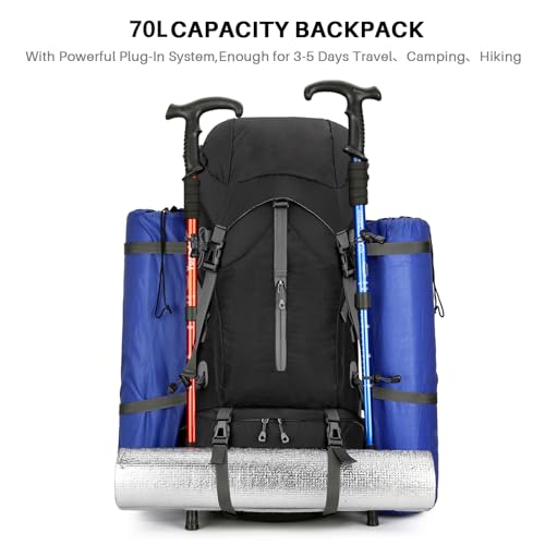 OKYUK 70L Hiking Backpack, Camping Hiking Back Pack, Water Resistant Lightweight Mountain Climbing Bag, Outdoor Camping Sport Daypack with Rain Cover, for Travel, Touring, Cycling (Black, 70L) - color: Black
