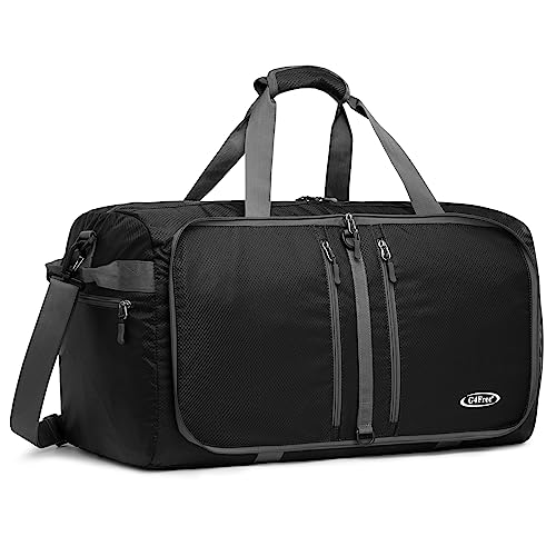 G4Free 40L/65L Foldable Travel Duffle Bag Packable Weekender Bag | Water Resistant Nylon, Carry On Size Duffel, for Travel or Overnight Weekender Trip, for Gym or Sports, for Men Women - color: Black, size: 65L