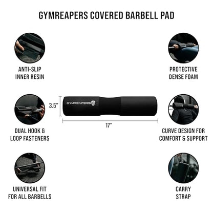 Gymreapers Barbell Squat Pad - Protective Bridge Pad For Hip Thrust, Squats, Lunges - Hip Support, Neck Protection For Bar - color: Black Covered