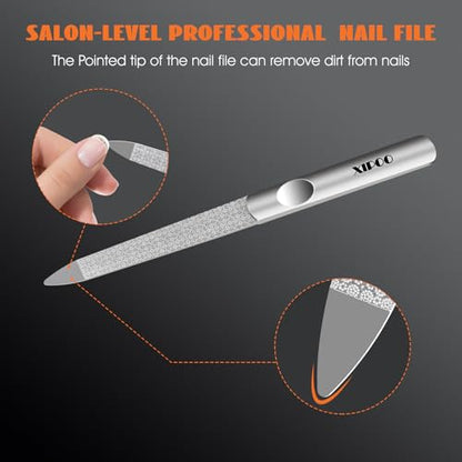Metal Nail File 2 Pcs, Nail Files for Natural Nails, Fingernail Files with Sharp Pointed Tip Anti-Slip Handle, Nail Filer Made of Stainless Steel, Finger Nail Files for Women and Men