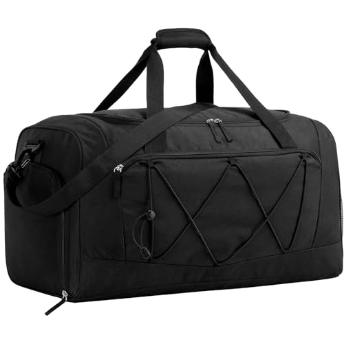 Vorspack 25 Inches Structured Gym Bag with Shoe Compartment, Black | Lightweight & Water-Resistant, 6 Pockets, 64L Capacity, for Gym Sports Travel Weekender Overnight - color: Black, size: 25 Inches