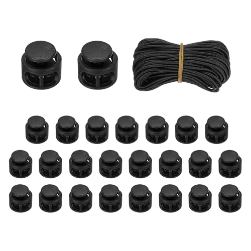 uxcell 25 Pcs Double Hole Cord Locks with 32.8 ft Elastic Cord, 14mm Nylon Spring Toggle Stopper Clip for Backpack Shoelaces Drawstring Paracord Pants, Black - color: Black, size: 14mm