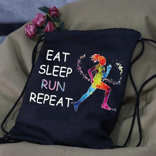 JYTAPP Runner Drawstring Bag Marathon Running Gifts Eat Sleep Run Repeat Drawstring Backpack Gifts for Runner, Athlete, Sprinter, Jogger, Cross Country & Track and Field, Black