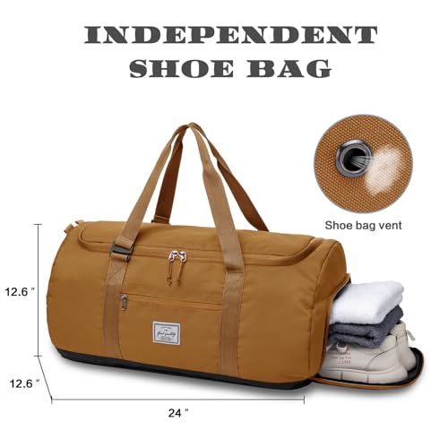 Lyweem Travel Duffle Bag for Men 60L Medium Lightweight Sports Gym Bag Traveling Duffel Backpack for Women Weekender Overnight Bags with Shoes Compartment, Brown - color: Brown