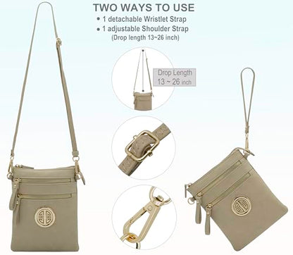 Solene Small Multi Zipper Pockets Crossbody Bag with Detachable Wristlet - color: Brick