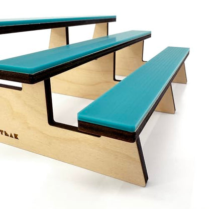 Teak Tuning x Session Wooden Fingerboard Obstacle - The Bleachers, Baltic Birch Wood with Teal Acrylic Surface, 9.75 x 6.25 x 3.5 Inches