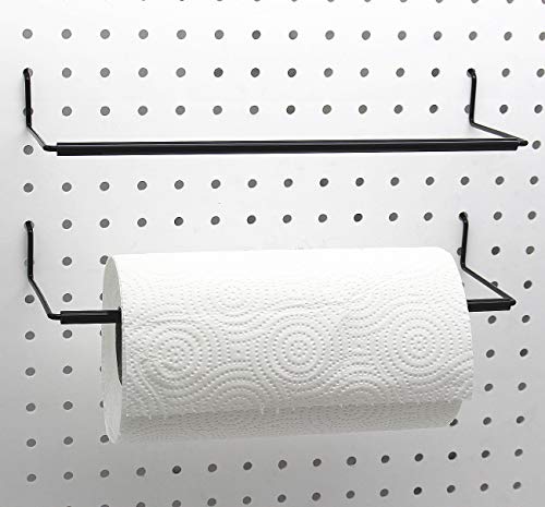 Paper Towel Holder for Pegboard, Extendable, Fit Any Standard Pegboard, Peg Board Organization Accessory Hook for Workshop, Garage, Kitchen, Laundry Room, Bathroom 2 Packs, Black (2 PCS)