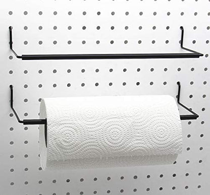 Paper Towel Holder for Pegboard, Extendable, Fit Any Standard Pegboard, Peg Board Organization Accessory Hook for Workshop, Garage, Kitchen, Laundry Room, Bathroom 2 Packs, Black (2 PCS)