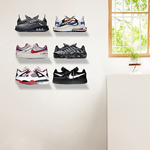 6 PCS Acrylic Floating Shoe Rack Wall Mount Display Shoe Rack Transparent Storage Rack for Home Use Sneaker Display Rack with Screws and Anchors