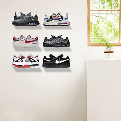 6 PCS Acrylic Floating Shoe Rack Wall Mount Display Shoe Rack Transparent Storage Rack for Home Use Sneaker Display Rack with Screws and Anchors