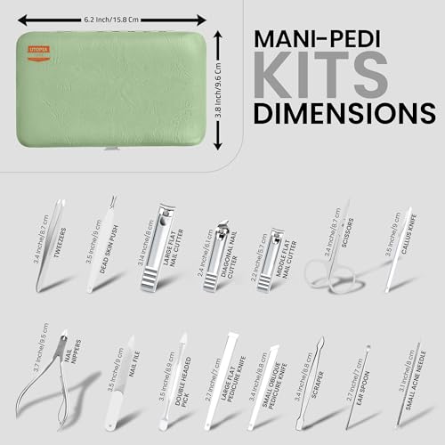 Utopia Care Manicure Set Professional Nail Clippers Kit | 16-Piece Manicure & Pedicure Nail Kit Gift Set for Men Women with Fingernail & Toenail Clippers, Premium Travel Case - color: Green, size: Pack of 16