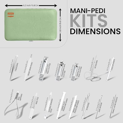 Utopia Care Manicure Set Professional Nail Clippers Kit | 16-Piece Manicure & Pedicure Nail Kit Gift Set for Men Women with Fingernail & Toenail Clippers, Premium Travel Case - color: Green, size: Pack of 16