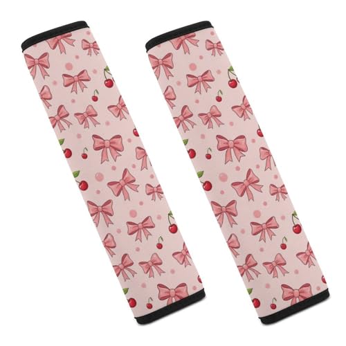 2PCS Bow Cherry Pink Car Seat Belt Pad Breathable Shoulder Protector for Girls and Boys, Most Cars, Anti-Slip Pad - color: Pattern 1081