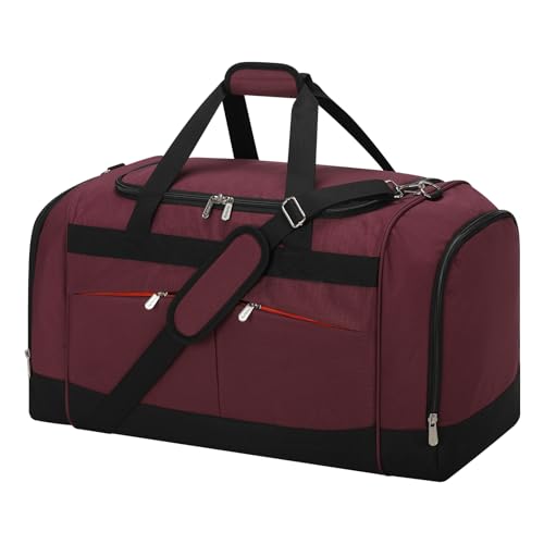 24 inch Large Gym Bag for Men - 65L Hard Bottom Duffle Bag with Shoes Compartment for Sport/Travel - Wine Red - color: Wine Red
