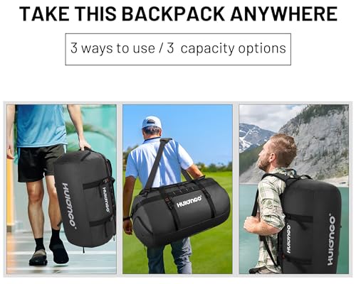 Hulongo Waterproof Duffel Bag Backpack for Men, Black, 90L | Large, Mens Duffel Backpack Bags, Traveling, Heavy Duty - color: Black, size: 90L