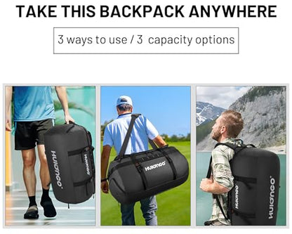 Hulongo Waterproof Duffel Bag Backpack for Men, Black, 90L | Large, Mens Duffel Backpack Bags, Traveling, Heavy Duty - color: Black, size: 90L