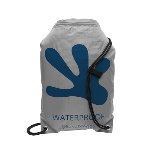 geckobrands Embark 10L Drawstring Backpack – Waterproof, Lightweight Dry Bag for Beach, Hiking, and Light Water Activities - color: Grey/Navy