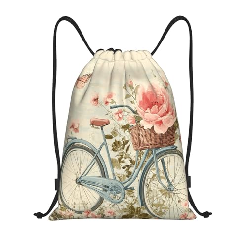 Drawstring Sports Backpacks - Lightweight Swim Gym Bags for Women Men String Sackpack for Beach Travel Yoga(Small, Vintage Bicycle Flowers) - color: Vintage Bicycle Flowers, size: Small