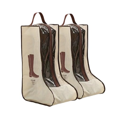 Portable 2 Pair Boot Storage Bags(Beige, Tall) | Waterproof, Dustproof, Clear Window, Zippered, For Travel & Home - color: Beige, size: Tall