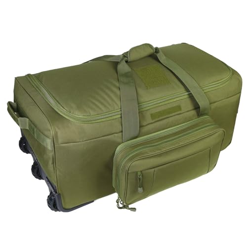Military Wheeled Deployment Bag Large Tactical Heavy Duty Duffel Bag 124L | Large-capacity design with smooth wheels, reinforced handles and rugged storage for travel, camping and outdoor gear - color: Green