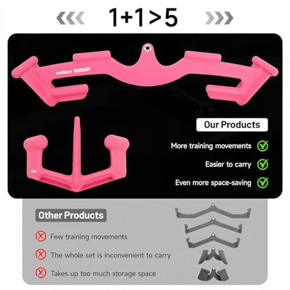 LAT Pull Down Bars Set, Triangular Stability LAT Pulldown Attachments with 8 Ergonomic Handles for Whole Back Training, Non-Slip Cable Machine Attachment for Gym Home Workout - color: Pink