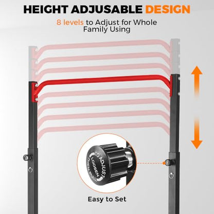 Pull Up Station, Power Tower Adjustable Pullup Bar Free Standing, Heavy Duty Multifunction Strength Training Pull Up Bar, Gym Workout Fitness Equipment Chin up Bar for Home Outdoor, 440LBS Capacity - color: Red