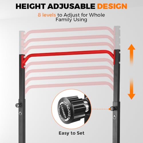 Pull Up Station, Power Tower Adjustable Pullup Bar Free Standing, Heavy Duty Multifunction Strength Training Pull Up Bar, Gym Workout Fitness Equipment Chin up Bar for Home Outdoor, 440LBS Capacity - color: Red