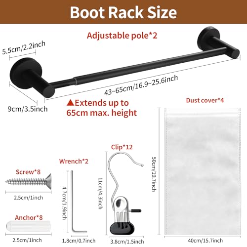 TBWHL Metal Wall-Mounted Boot Rack Hanging Shoe Rack Wall Mounted Organizer Tall Boots for Dorm Room, Closet, Entryway, Bedroom,Bedroom, Patio Outdoor, Hallway, Black, Tall Boots Hanging for 8 Pairs