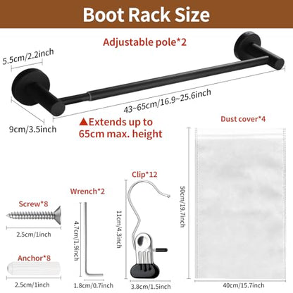 TBWHL Metal Wall-Mounted Boot Rack Hanging Shoe Rack Wall Mounted Organizer Tall Boots for Dorm Room, Closet, Entryway, Bedroom,Bedroom, Patio Outdoor, Hallway, Black, Tall Boots Hanging for 8 Pairs