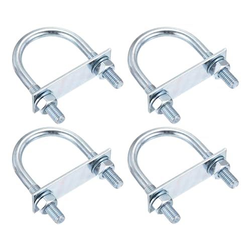 DTGN M10x50x90mm U Bolts Round Kit - 4Set - Carbon Steel U-Bolt Kit with Nuts, Washers, Frame Plate - Good for Pipe, Trailer, Automotive, Leaf Spring Fastener - size: M10x50x90mm