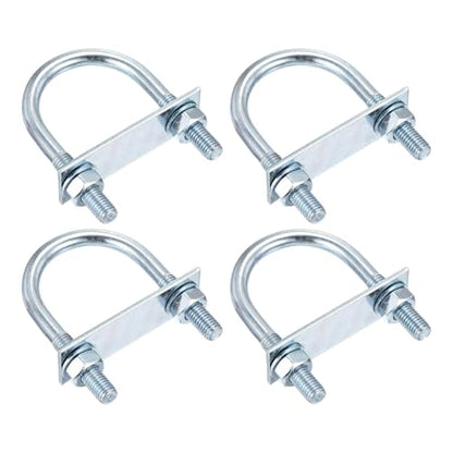 DTGN M10x50x90mm U Bolts Round Kit - 4Set - Carbon Steel U-Bolt Kit with Nuts, Washers, Frame Plate - Good for Pipe, Trailer, Automotive, Leaf Spring Fastener - size: M10x50x90mm