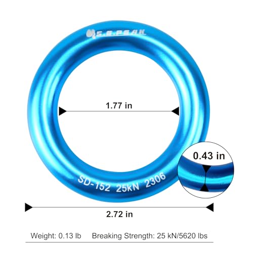 25kN Aluminum Rappel Ring, Perfect Tension O-Ring, Connection Ring for Rock Climbing, Arborist, Gold/Blue - color: big blue-2 pack