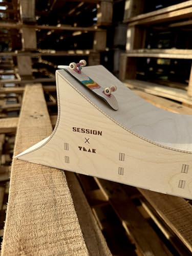 Teak Tuning x Session Fingerboard Quarter Pipe + Mellow Wave Ramp -The Shark - with Roller Coaster Ramp Section and Wall Ride - 20 inch Long - Hand Made in USA