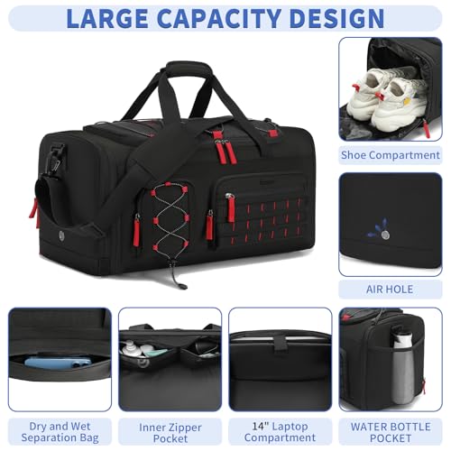 Bosstin Gym Bag for Men & Women, 45L Travel Duffle Sports Duffel Bag Gym Weekender Overnight Backpack with Shoe Compartment (Black) - color: 1Black