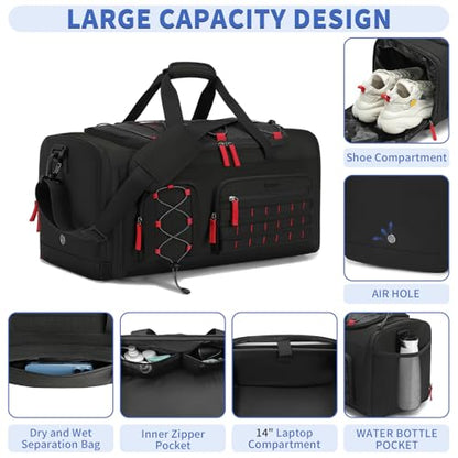 Bosstin Gym Bag for Men & Women, 45L Travel Duffle Sports Duffel Bag Gym Weekender Overnight Backpack with Shoe Compartment (Black) - color: 1Black