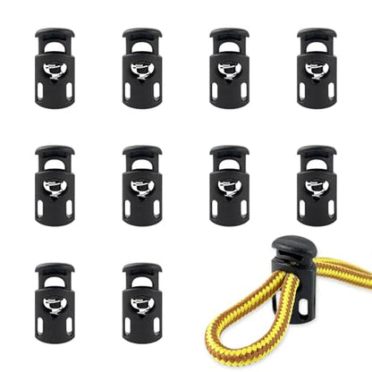 10-Pack Spring Cord Locks for Drawstring, Dual-Hole Plastic Toggle Stopper Clips Shoe lace Locks, Hoodies Sweatpants Bags Accessories, Black