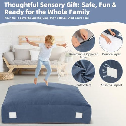 whiffee Upgraded Crash Pad for Kids Sensory with Handle,Soft Foam Blocks - Crash Pads for Autistic Children Indoor Jump Climb, Kids Autism Sensory Crash Mat with Anti-Slip Washable Cover - size: 4FT x 4FT