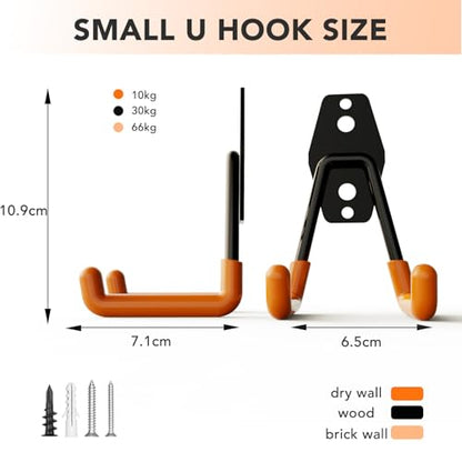 Wallavant Skateboard Hooks 4-Pack Utility Small Heavy Duty Holder Garage Storage Wall Mount for Stroller Tennis Garden Tool Household Warehouse Shed - color: Small 4 Pack