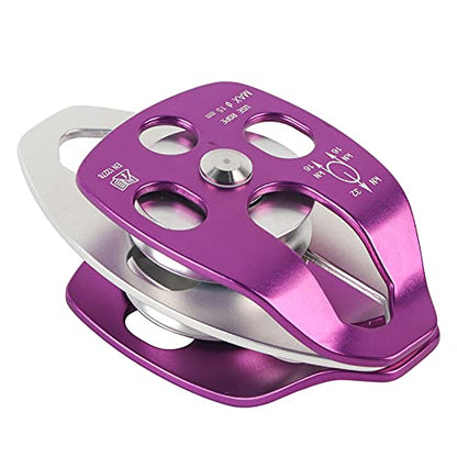 Double Pulley, 32KN Load Aluminum Side Swing Pulley 15mm/0.6in 15mm/0.6in Outdoor Survival Tool for Rock Climbing, Mountaineering, Rappelling