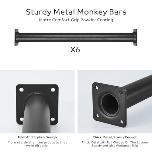 6 Pcs Black Outdoor Monkey Bars Ladder Rungs Playground Accessories | Heavy Duty Solid Constructed, Non-Slip Matte Powder Coated Weather Resistant, Hardware Include, Playset Swing Set Jungle Gym - color: Black