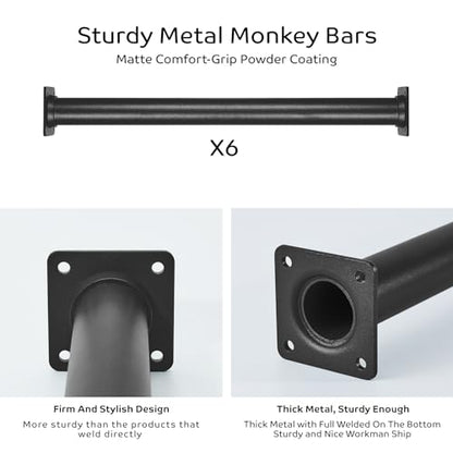 6 Pcs Black Outdoor Monkey Bars Ladder Rungs Playground Accessories | Heavy Duty Solid Constructed, Non-Slip Matte Powder Coated Weather Resistant, Hardware Include, Playset Swing Set Jungle Gym - color: Black